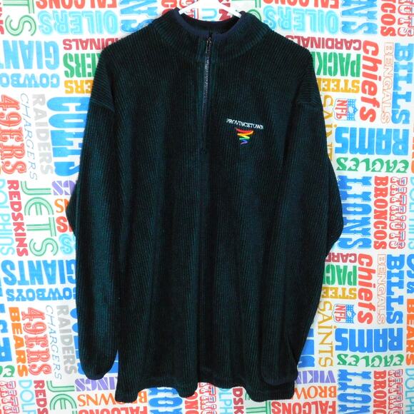 Vintage Provincetown MA Quarter Zip Jacket Size L/XL Green Rainbow Ribbed Soft - Picture 1 of 4